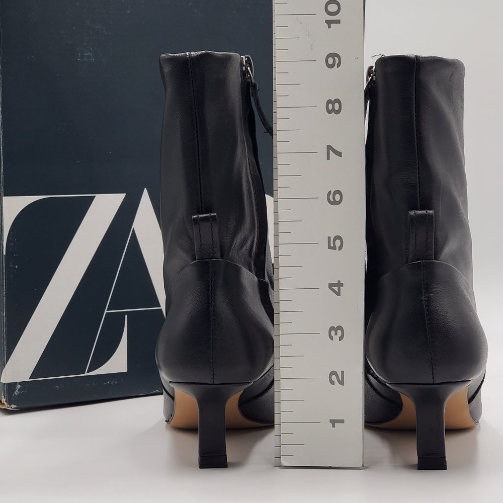Zara Black Leather Kitten Heel Booties - NWT - Picture 10 of 16